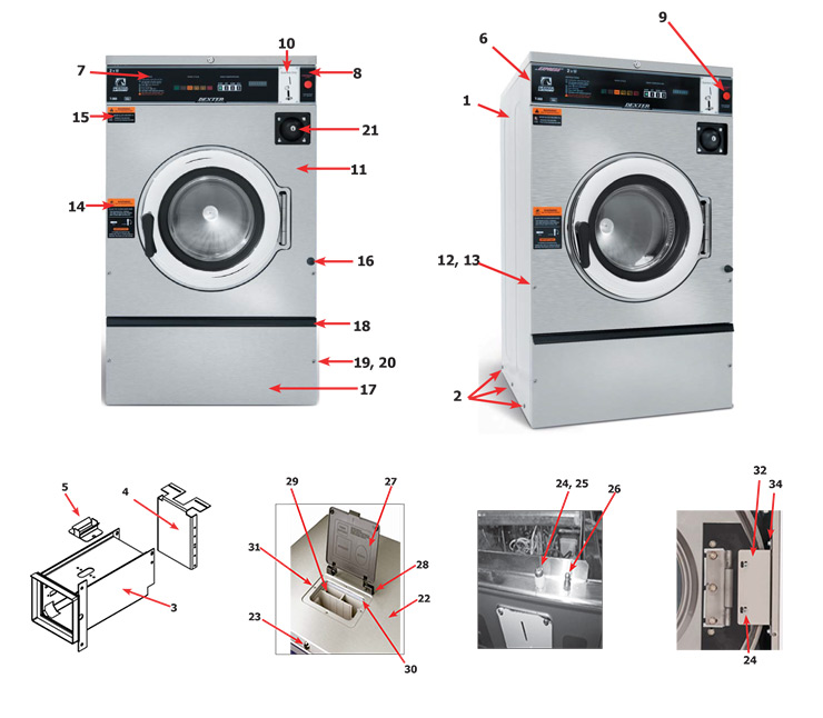 Dexter T-450 Express Vended Washer - Cabinet And Front Panel Group